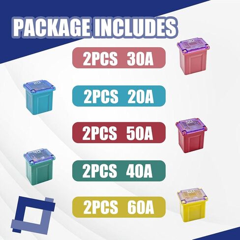 10pcs JCASE FUSE KIT ، مجموعة الصمامات الصغيرة على شكل صندوق ، متوافق مع تويوتا تشيفي فورد نيسان (20A/30A/40A/50A/60A ، LOW) in Saudi Arabia