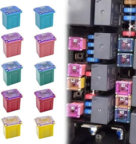 10pcs JCASE FUSE KIT ، مجموعة الصمامات الصغيرة على شكل صندوق ، متوافق مع تويوتا تشيفي فورد نيسان (20A/30A/40A/50A/60A ، LOW) in Saudi Arabia
