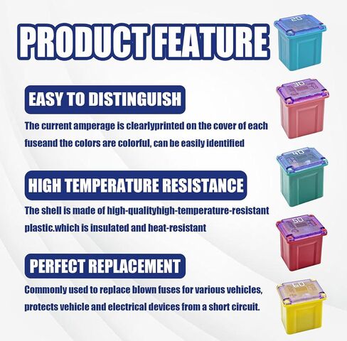 10pcs JCASE FUSE KIT ، مجموعة الصمامات الصغيرة على شكل صندوق ، متوافق مع تويوتا تشيفي فورد نيسان (20A/30A/40A/50A/60A ، LOW) in Saudi Arabia