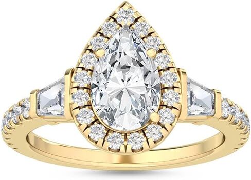 1-5 Carat (ctw) Yellow Gold Pear Cut LAB GROWN Diamond Three Stone Engagement Ring [ Color D-E, Clarity VS1-VS2 ] in Saudi Arabia
