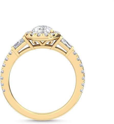 1-5 Carat (ctw) Yellow Gold Pear Cut LAB GROWN Diamond Three Stone Engagement Ring [ Color D-E, Clarity VS1-VS2 ] in Saudi Arabia