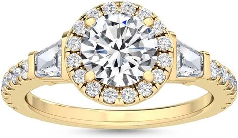 1-5 Carat (ctw) Yellow Gold Pear Cut LAB GROWN Diamond Three Stone Engagement Ring [ Color D-E, Clarity VS1-VS2 ] in Saudi Arabia