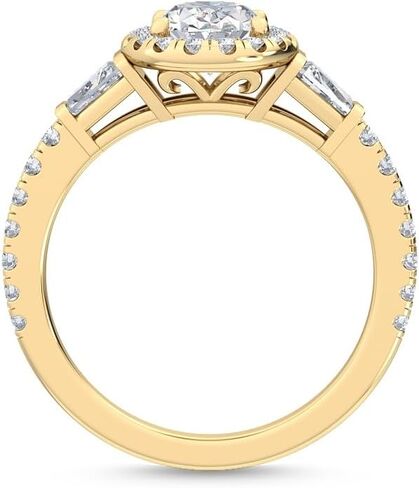 1-5 Carat (ctw) Yellow Gold Pear Cut LAB GROWN Diamond Three Stone Engagement Ring [ Color D-E, Clarity VS1-VS2 ] in Saudi Arabia