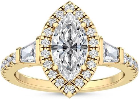 1-5 Carat (ctw) Yellow Gold Pear Cut LAB GROWN Diamond Three Stone Engagement Ring [ Color D-E, Clarity VS1-VS2 ] in Saudi Arabia