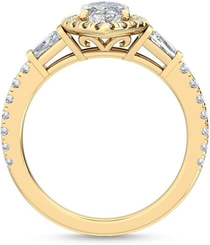 1-5 Carat (ctw) Yellow Gold Pear Cut LAB GROWN Diamond Three Stone Engagement Ring [ Color D-E, Clarity VS1-VS2 ] in Saudi Arabia
