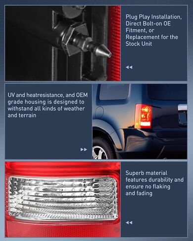 Nilight Taillight Assembly Compatible with 2009 2010 2011 2012 2013 2014 2015 Honda Pilot Red Clear Tail Lights Rear Lamp Replacement OE Style Driver Side w/Bulbs in Saudi Arabia