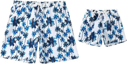 Father and Son Matching Swim Trunks Elastic Waist Drawstring Family Matching Swimwear in Kuwait