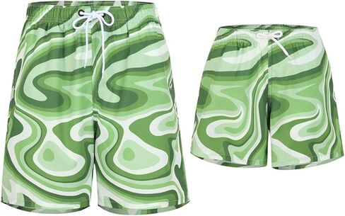 Father and Son Matching Swim Trunks Elastic Waist Drawstring Family Matching Swimwear in Kuwait
