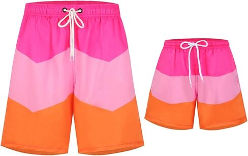 Father and Son Matching Swim Trunks Elastic Waist Drawstring Family Matching Swimwear in Kuwait