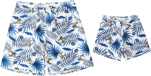 Father and Son Matching Swim Trunks Elastic Waist Drawstring Family Matching Swimwear in Kuwait
