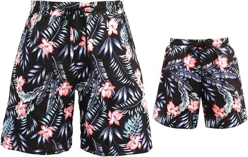 Father and Son Matching Swim Trunks Elastic Waist Drawstring Family Matching Swimwear in Kuwait