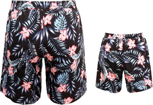 Father and Son Matching Swim Trunks Elastic Waist Drawstring Family Matching Swimwear in Kuwait