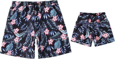 Father and Son Matching Swim Trunks Elastic Waist Drawstring Family Matching Swimwear in Kuwait