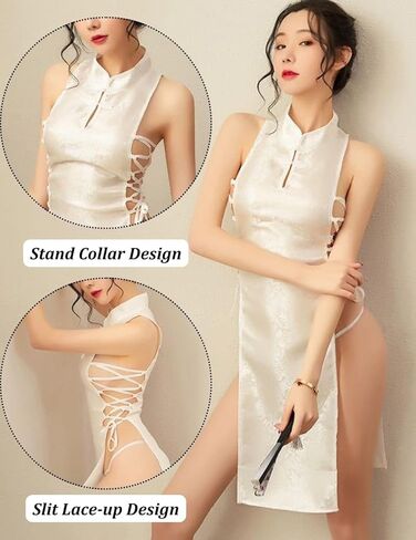 فستان تشيونغسام Qipao للسيدات مثيرة من الدانتيل العالي الشق عالي الأكياس ميدي صينية صينية babydoll حفل تأثيري الملابس الداخلية in Kuwait