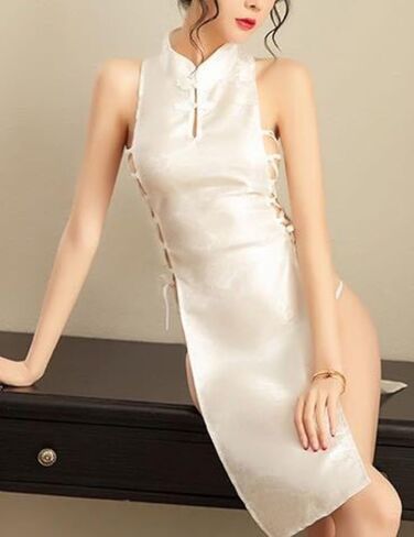 فستان تشيونغسام Qipao للسيدات مثيرة من الدانتيل العالي الشق عالي الأكياس ميدي صينية صينية babydoll حفل تأثيري الملابس الداخلية in Kuwait
