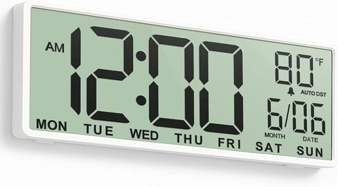 JALL 14.5" Large Digital Wall Clock Battery Operated with Big Digits LCD Screen Display, Day, Date, Alarm, Auto DST, Temperature for Living Room, Bedroom, Desk Decor, Mounted, Gift for Elderly in Saudi Arabia