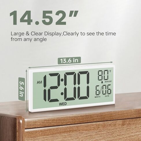 JALL 14.5" Large Digital Wall Clock Battery Operated with Big Digits LCD Screen Display, Day, Date, Alarm, Auto DST, Temperature for Living Room, Bedroom, Desk Decor, Mounted, Gift for Elderly in Saudi Arabia