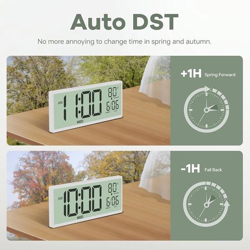 JALL 14.5" Large Digital Wall Clock Battery Operated with Big Digits LCD Screen Display, Day, Date, Alarm, Auto DST, Temperature for Living Room, Bedroom, Desk Decor, Mounted, Gift for Elderly in Saudi Arabia