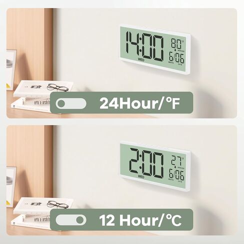 JALL 14.5" Large Digital Wall Clock Battery Operated with Big Digits LCD Screen Display, Day, Date, Alarm, Auto DST, Temperature for Living Room, Bedroom, Desk Decor, Mounted, Gift for Elderly in Saudi Arabia
