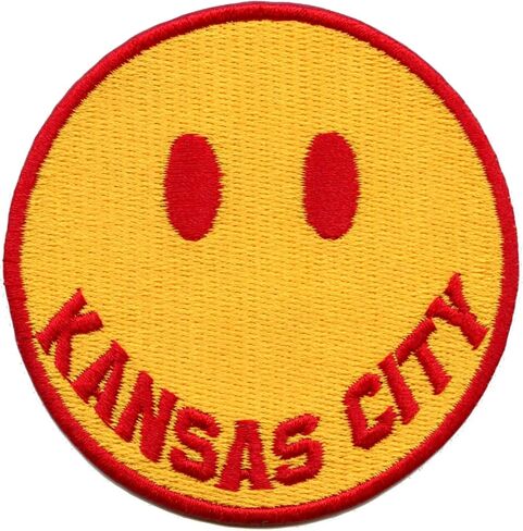 Kansas City Smiley Face Patch Yellow/Red Embroidered Iron on in Saudi Arabia