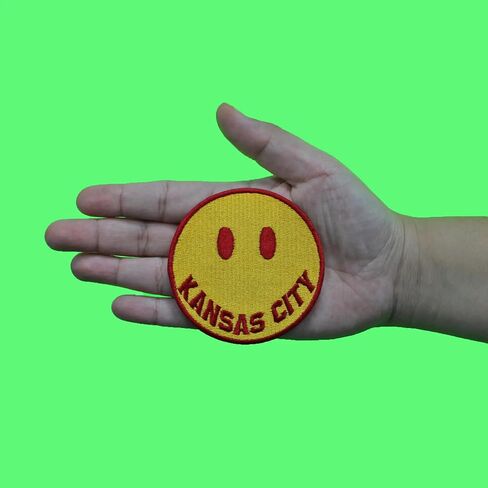 Kansas City Smiley Face Patch Yellow/Red Embroidered Iron on in Saudi Arabia