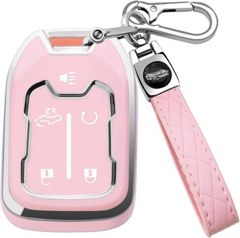 for GMC Key Fob Cover with Keychain，Key Case Shell TPU Full Protection Compatible with GMC Chevy Acadia Sierra Terrain Silverado 1500 2500HD 3500HD (Pink, 5 Button) in Kuwait