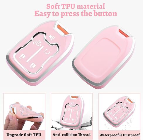 for GMC Key Fob Cover with Keychain，Key Case Shell TPU Full Protection Compatible with GMC Chevy Acadia Sierra Terrain Silverado 1500 2500HD 3500HD (Pink, 5 Button) in Kuwait