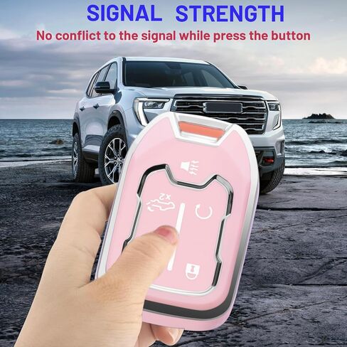 for GMC Key Fob Cover with Keychain，Key Case Shell TPU Full Protection Compatible with GMC Chevy Acadia Sierra Terrain Silverado 1500 2500HD 3500HD (Pink, 5 Button) in Kuwait