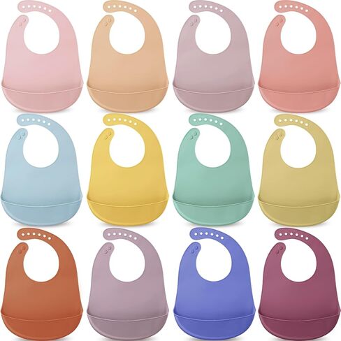 Mepase 12 Pcs Silicone Bibs Waterproof Silicone Baby Bibs Soft Adjustable Baby Feeding Bib Unisex Baby Eating Supplies (Bright Color) in Saudi Arabia