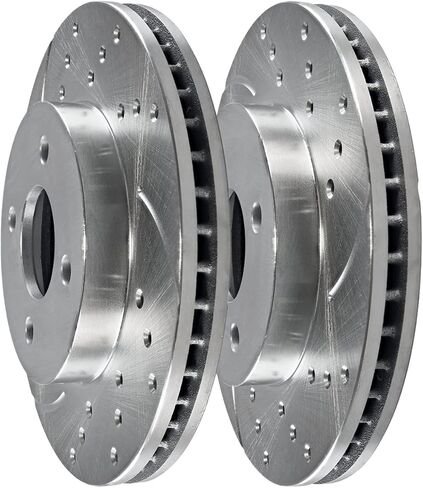 Autoshack Front Pridgle Braded Brake Rotors الزوج الفضي من 2 سائق ومسافر على جانب الركاب لعام 2007-2012 نيسان سينترا Versa 2009-2014 Cube 1.8L 2.0L FWD PR41465DSPRSPR in Kuwait