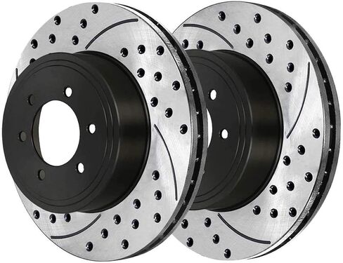 Autoshack Black Hat Practed and Slotted Brake Rotors Brake Brake Rotor Kit For 2007-2015 2017-2024 NISSAN TITAN ARMADA 2024 TITAN XD 2007-2013 Infiniti QX56 2014-2024 QX80 V8 RWD PR41508LR in Kuwait