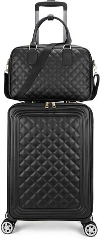 feilario 2 Piece Set Travel Leather Softside Carry On Luggage Double Spinner Wheels Checked Suitcase - 24in in Kuwait