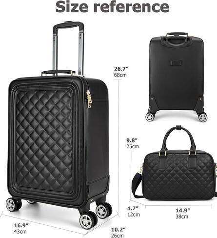feilario 2 Piece Set Travel Leather Softside Carry On Luggage Double Spinner Wheels Checked Suitcase - 24in in Kuwait