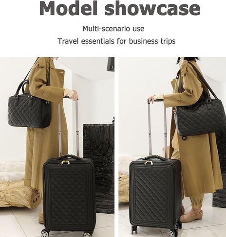 feilario 2 Piece Set Travel Leather Softside Carry On Luggage Double Spinner Wheels Checked Suitcase - 24in in Kuwait