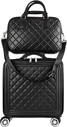 feilario 2 Piece Set Travel Leather Softside Carry On Luggage Double Spinner Wheels Checked Suitcase - 24in in Kuwait