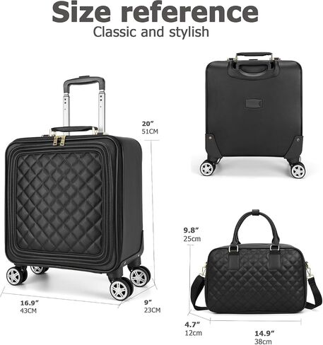 feilario 2 Piece Set Travel Leather Softside Carry On Luggage Double Spinner Wheels Checked Suitcase - 24in in Kuwait