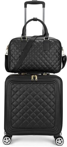 feilario 2 Piece Set Travel Leather Softside Carry On Luggage Double Spinner Wheels Checked Suitcase - 24in in Kuwait