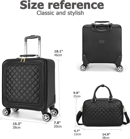 feilario 2 Piece Set Travel Leather Softside Carry On Luggage Double Spinner Wheels Checked Suitcase - 24in in Kuwait