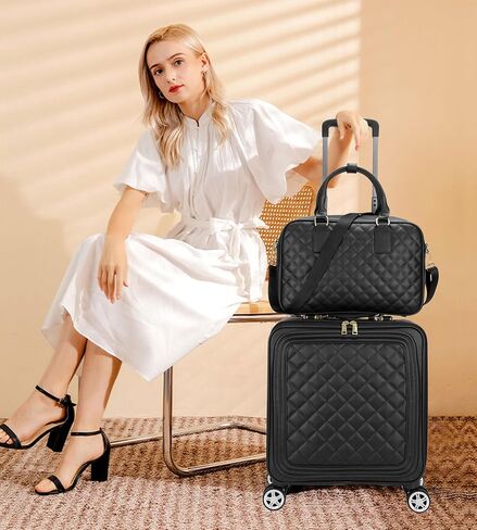 feilario 2 Piece Set Travel Leather Softside Carry On Luggage Double Spinner Wheels Checked Suitcase - 24in in Kuwait