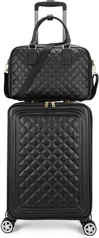 feilario 2 Piece Set Travel Leather Softside Carry On Luggage Double Spinner Wheels Checked Suitcase - 24in in Kuwait