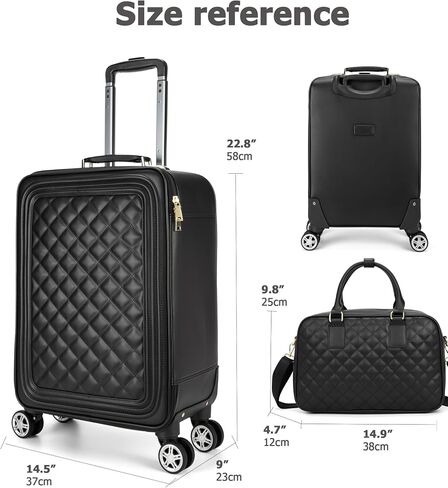 feilario 2 Piece Set Travel Leather Softside Carry On Luggage Double Spinner Wheels Checked Suitcase - 24in in Kuwait
