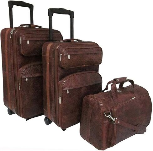 Suburban Sophistication 3 Piece Spinner Luggage Set, Waxy Brown Leather - 29" x 12" x 15.5" Suitcase, 24" x 14" x 9.5", 18" Tote in Saudi Arabia