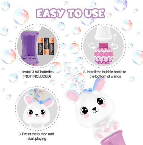 2 Pack Easter Bubble Wands for Kids, 11.2 inch Automatic Bubble Blower with Light for Girls Boys, Bubble Toy for Easter Party Favor, Easter Basket Stuffers in Saudi Arabia