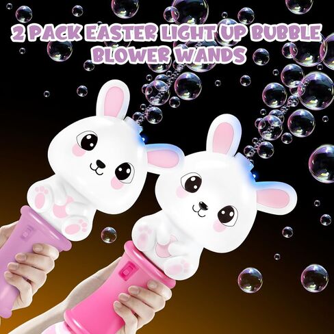 2 Pack Easter Bubble Wands for Kids, 11.2 inch Automatic Bubble Blower with Light for Girls Boys, Bubble Toy for Easter Party Favor, Easter Basket Stuffers in Saudi Arabia