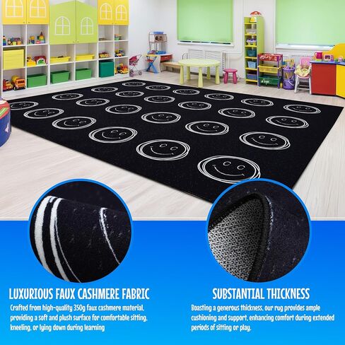 Hudson Comfort Classroom Rug 9x12 - سجاد للرعاية الابتدائية والرعاية النهارية والحضانة واللعب - سجادة ناعمة غير قابلة للانزلاق - حصيرة أرضية ممتعة للعب (وجه مبتسم) in Kuwait