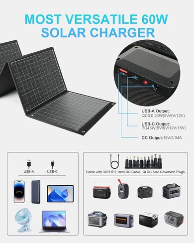 ELECAENTA 120W Portable Solar Panel for Power Station, 25% High Efficiency (3rd Gen 2024 Release), PD 45W USB C/DC/QC 3.0, Foldable Monocrystalline ETFE Solar Charger for Outdoors Camping Off Grid in Saudi Arabia