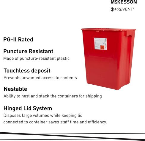 McKesson منع حاوية الأدوات الحيوية الممتازة - دخول رأسي ، غطاء دوار - أحمر وأبيض ، 18 جالون ، 13 في × 17/10 في × 24 3/5 بوصة ، 7 عدد in Saudi Arabia