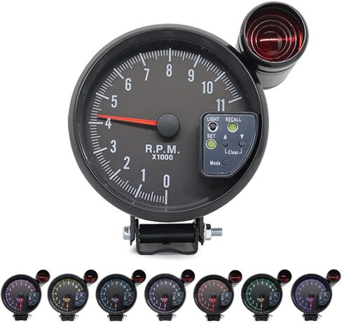 SHKALACAR 5 "مقياس سرعة الدوران مقياس TACH مع 7 LED عرض خلفي متعدد الألوان مع فلاش صوتية LED Light Light عند تحذير RPM للسيارة العالمية in Kuwait