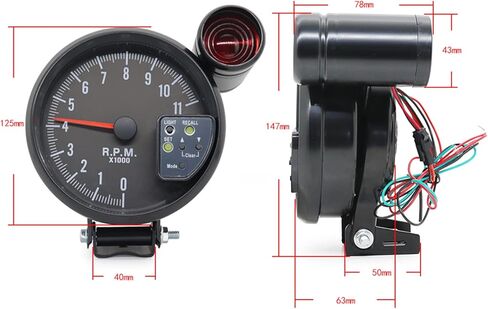 SHKALACAR 5 "مقياس سرعة الدوران مقياس TACH مع 7 LED عرض خلفي متعدد الألوان مع فلاش صوتية LED Light Light عند تحذير RPM للسيارة العالمية in Kuwait