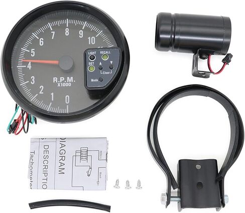 SHKALACAR 5 "مقياس سرعة الدوران مقياس TACH مع 7 LED عرض خلفي متعدد الألوان مع فلاش صوتية LED Light Light عند تحذير RPM للسيارة العالمية in Kuwait